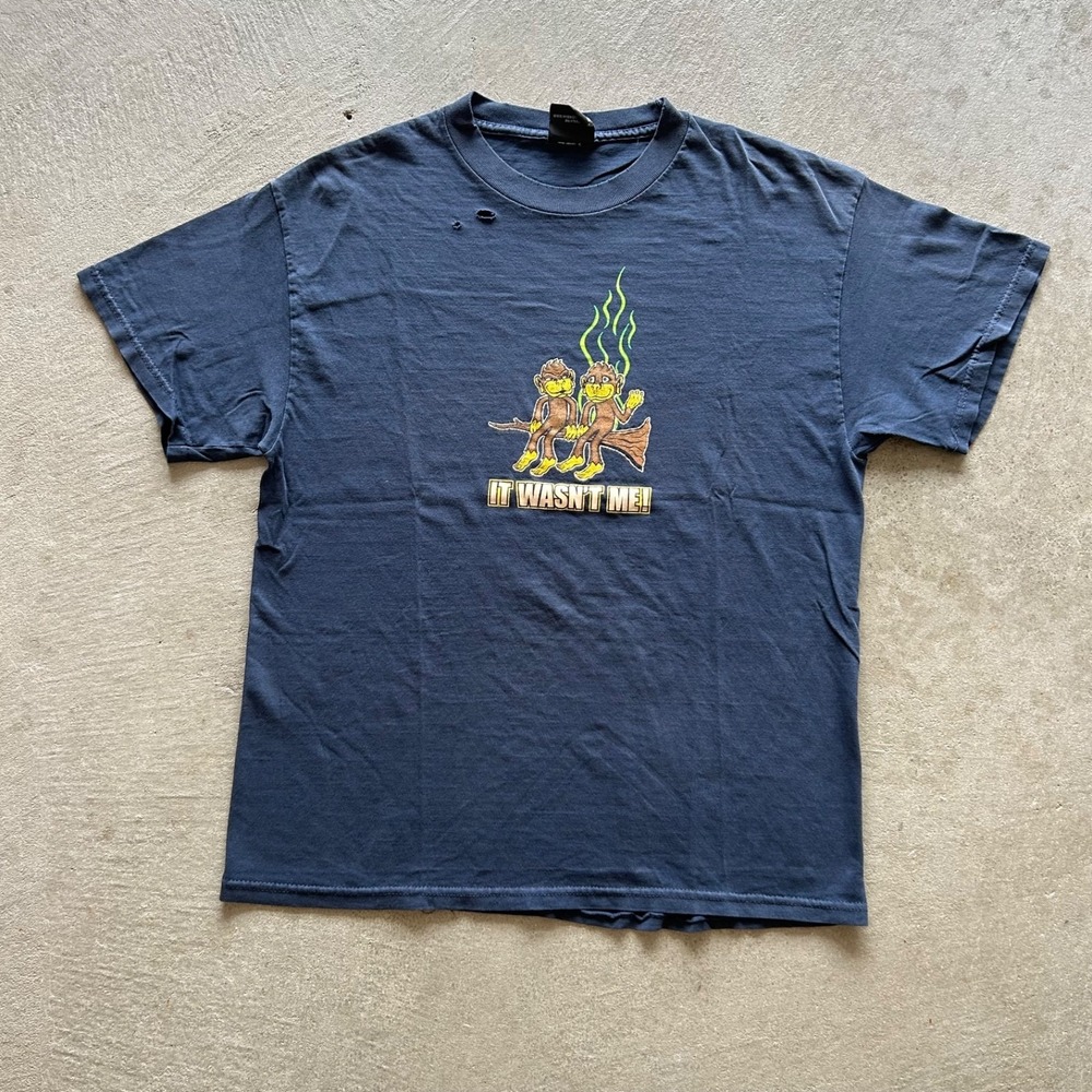 Vintage It Wasnt Me Shirt Size Large Navy Blue Y2K Funny Monkey‎ Hybrid Humor